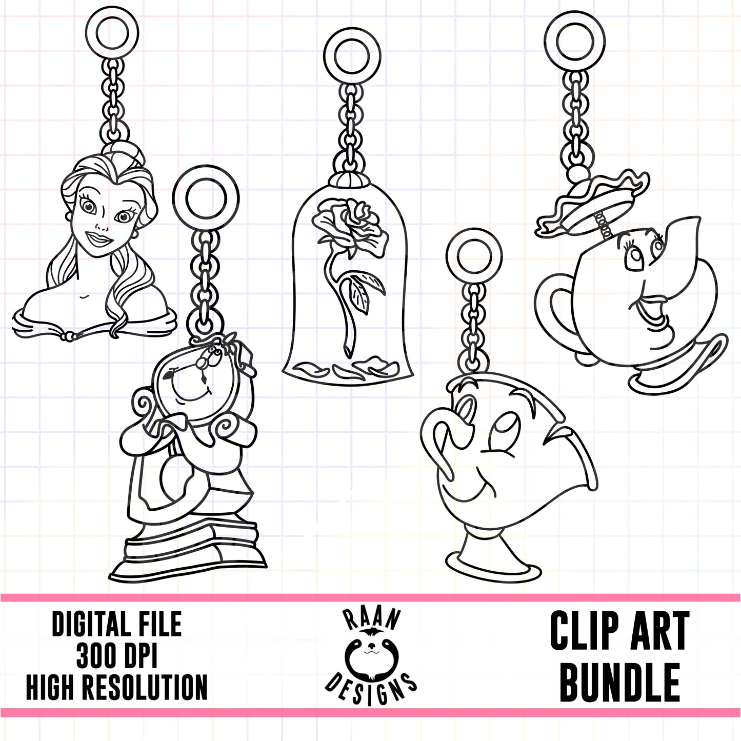 Belle Charms Outline-Clipart Bundle