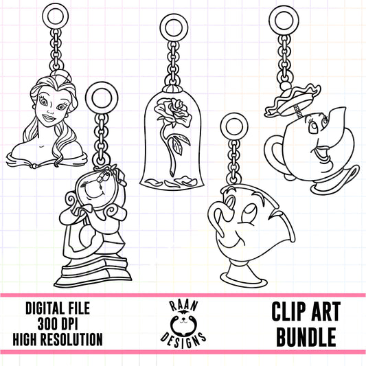Belle Charms Outline-Clipart Bundle