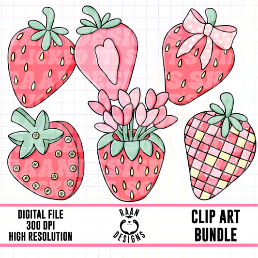 Pink Strawberry Set 1-Clipart Bundle