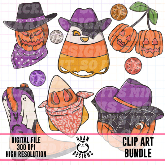 Vintage Western Halloween-Clipart Bundle