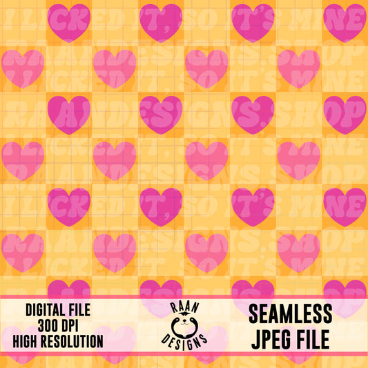 Orange Heart Checker-Seamless Pattern