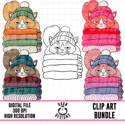 Cat Blanket Stack-Clipart Bundle