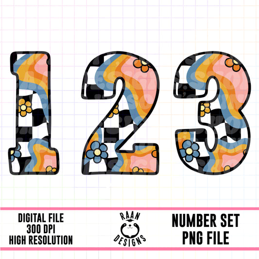 Retro Floral Checker-Number Set