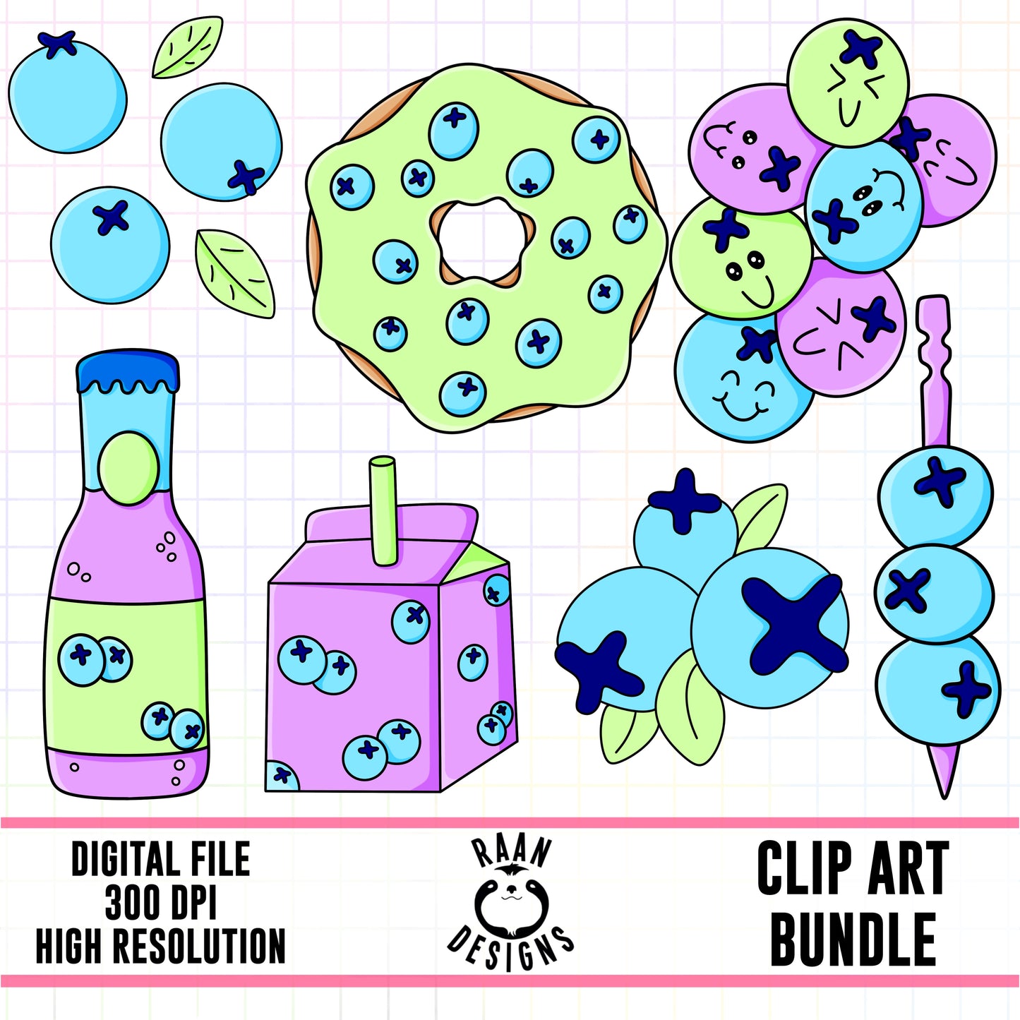 Bright Blueberry Food-Clipart Bundle