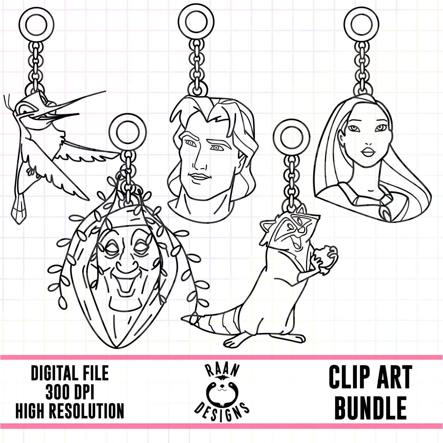 Pocahantos Charms Outlines-Clipart Bundle
