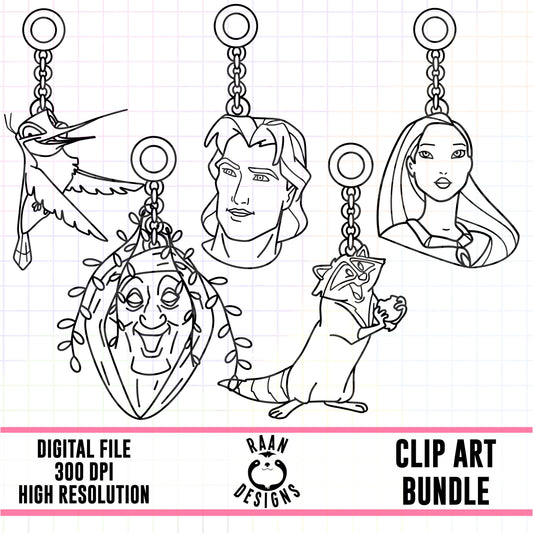 Pocahantos Charms Outlines-Clipart Bundle