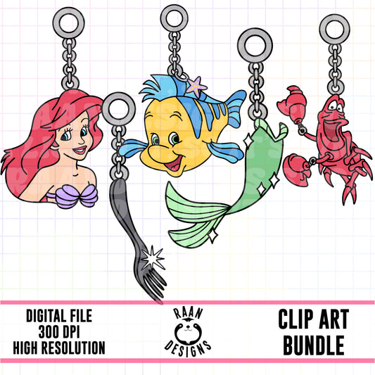 Ariel Little Mermaid Charms-Clipart Bundle
