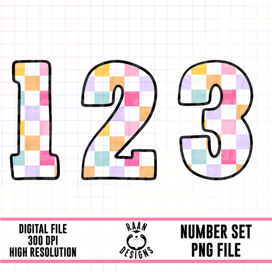 Pastel Rainbow Checker-Number Set