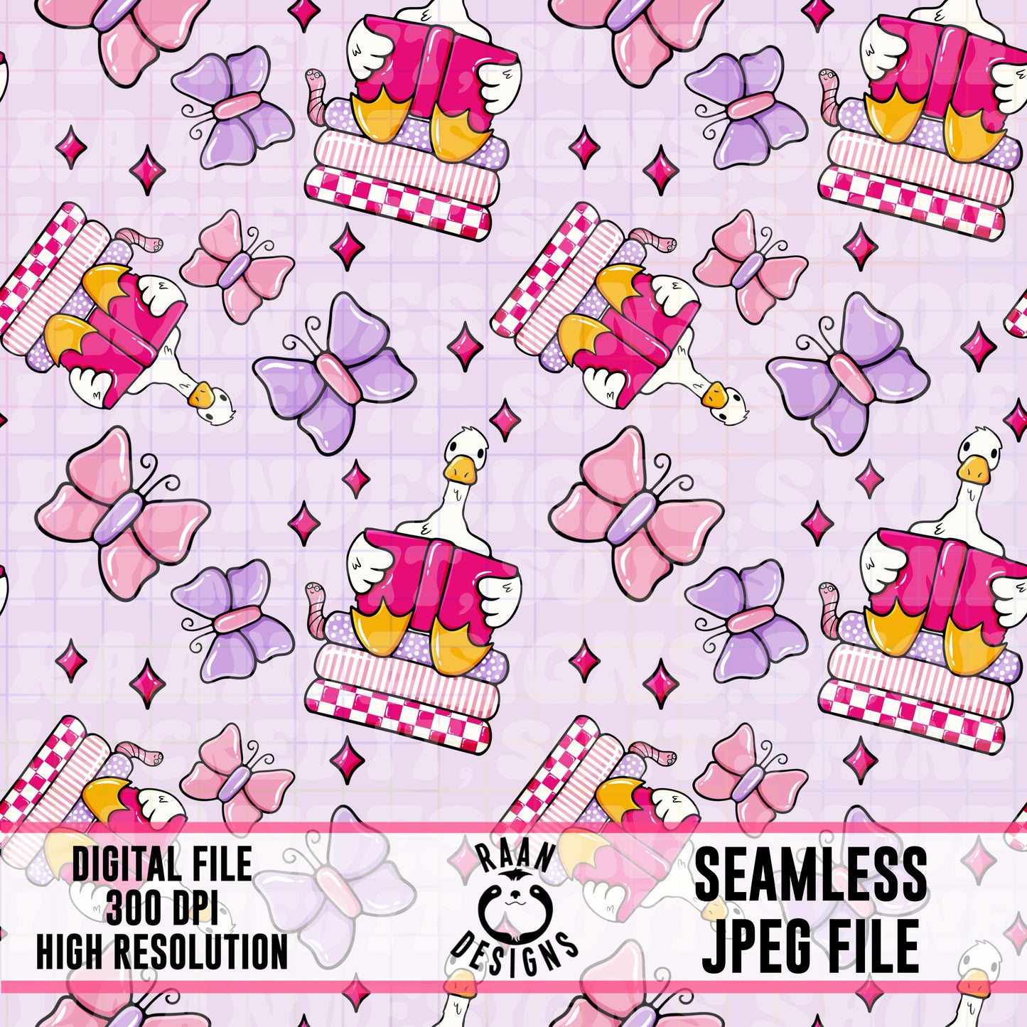 Purple Reading Goose-Seamless Pattern