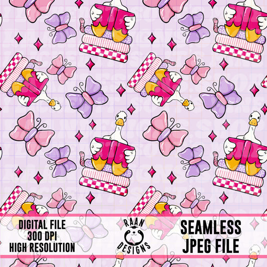Purple Reading Goose-Seamless Pattern