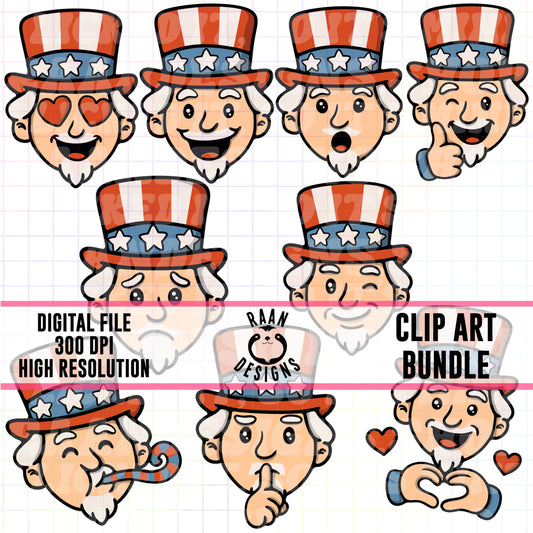 Uncle Sam Emoji-Clipart Bundle