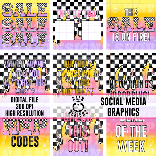 Purple Checkered Flame-Social Media Graphics