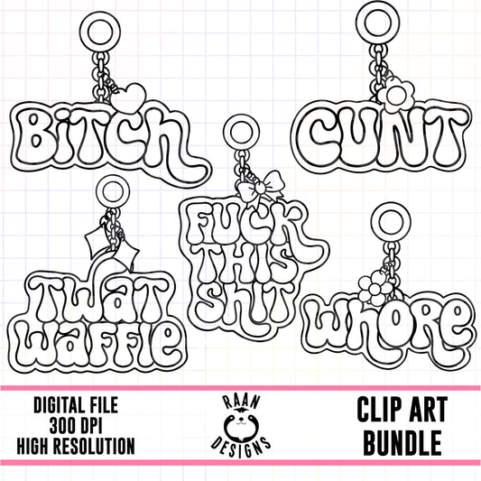 Snarky Swear Words Charms Outlines-Clipart Bundle