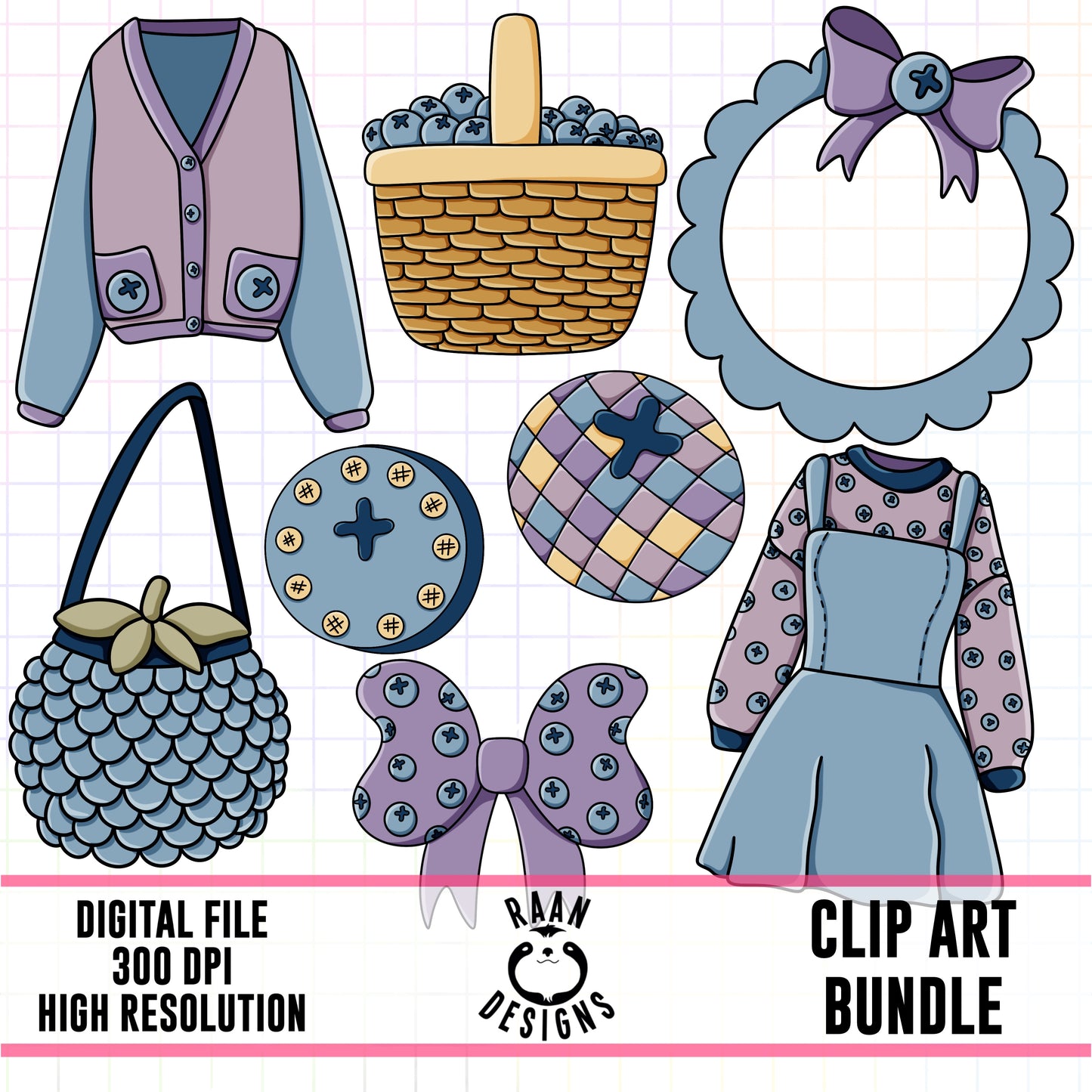 Pastel Blueberry Things-Clipart Bundle