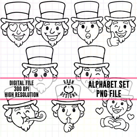 Uncle Sam Emoji-Outline Clipart Bundle