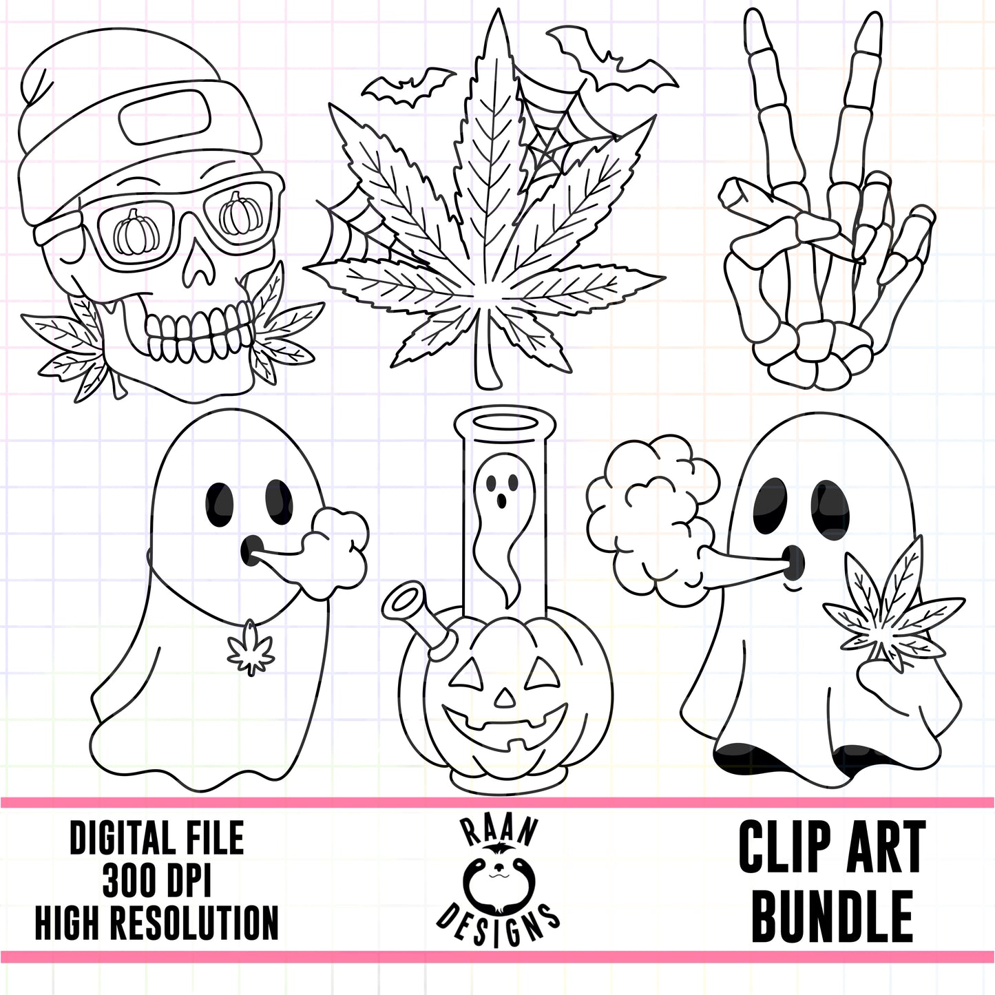 Spooky 4/20 Outlines-Clipart Bundle
