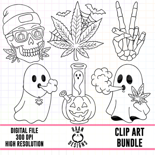 Spooky 4/20 Outlines-Clipart Bundle