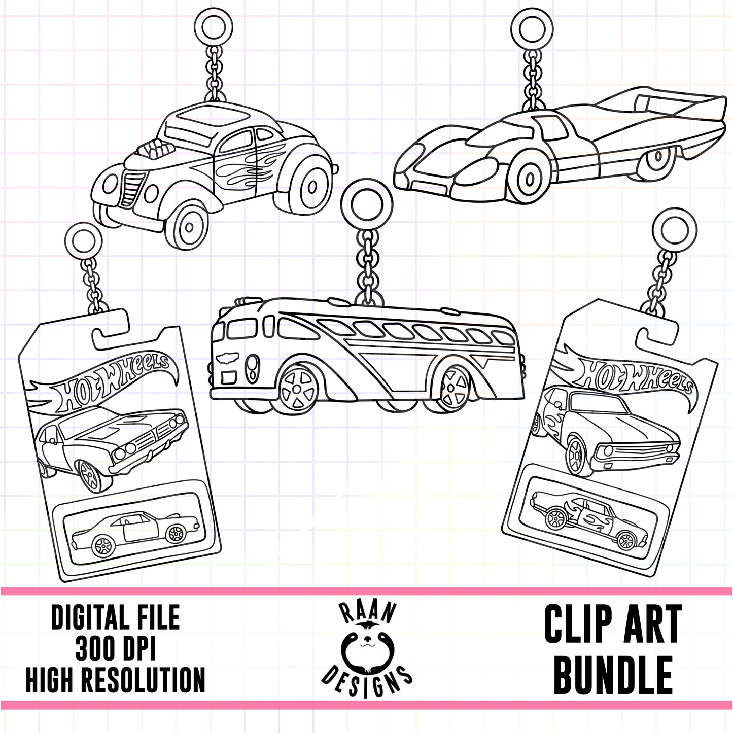 Hot Wheel Charms Outlines-Clipart Bundle
