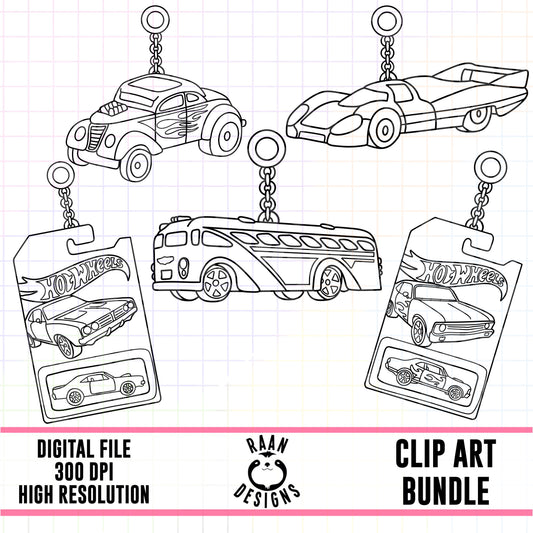 Hot Wheel Charms Outlines-Clipart Bundle