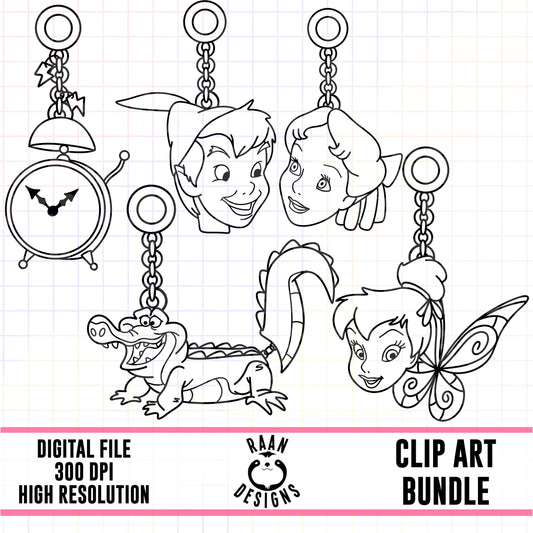 Peter Pan Charms Outlines-Clipart Bundle