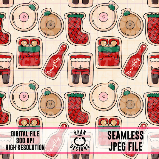 Naughty Christmas Sugar Cookies-Cream-Seamless Pattern