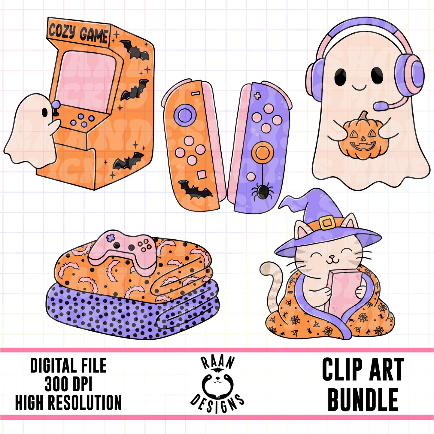 Cozy Gamer Halloween-Clipart Bundle