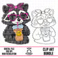 Raccoon with Coffee- Clipart Bundle