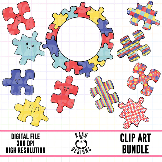 Autism Awareness Puzzle Pieces-Clipart Bundle