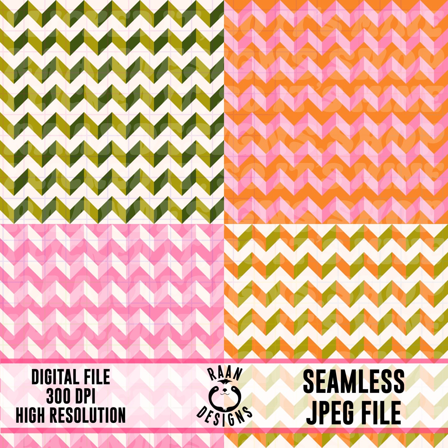 Pink Green 3D Chevron Bundle-Seamless