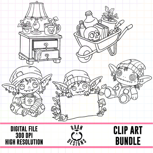 Goblin Garage Sale Outlines-Clipart Bundle