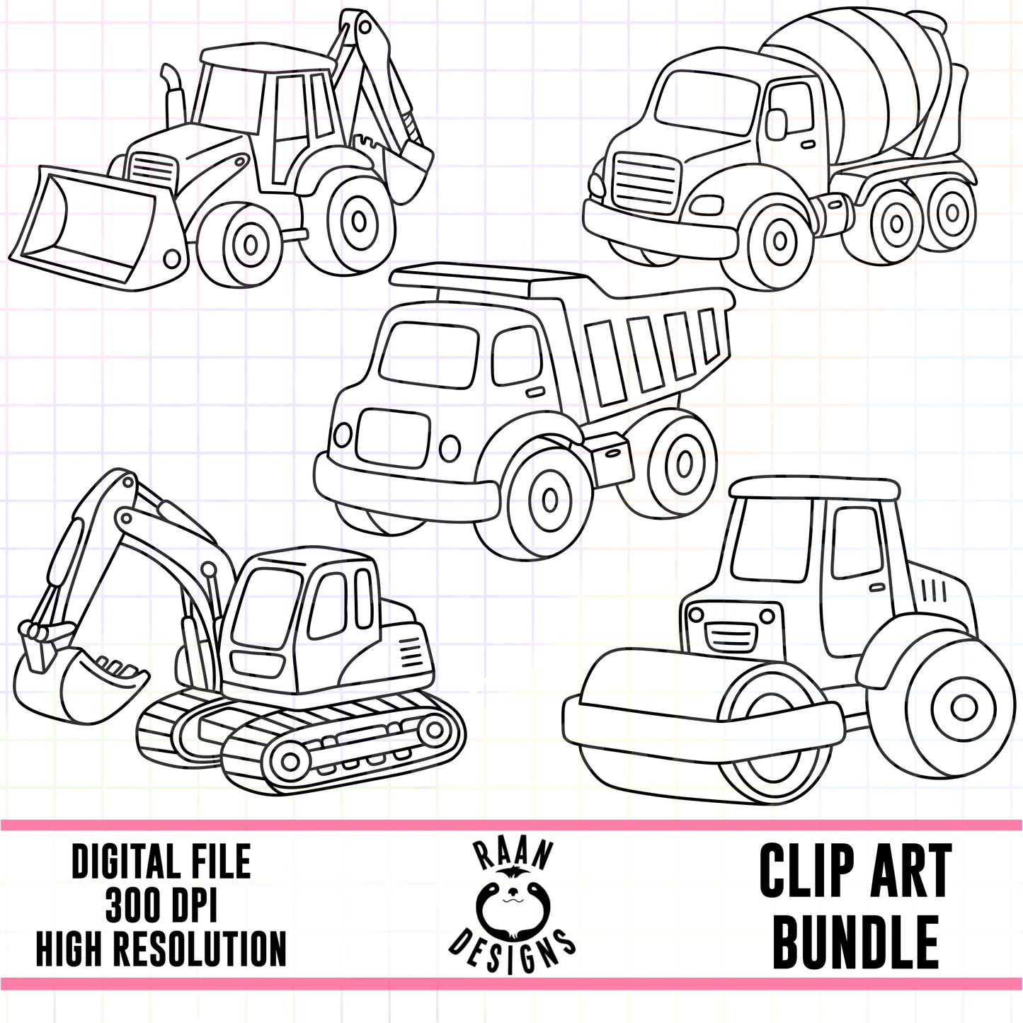 Tonka Trucks Outlines-Clipart Bundle
