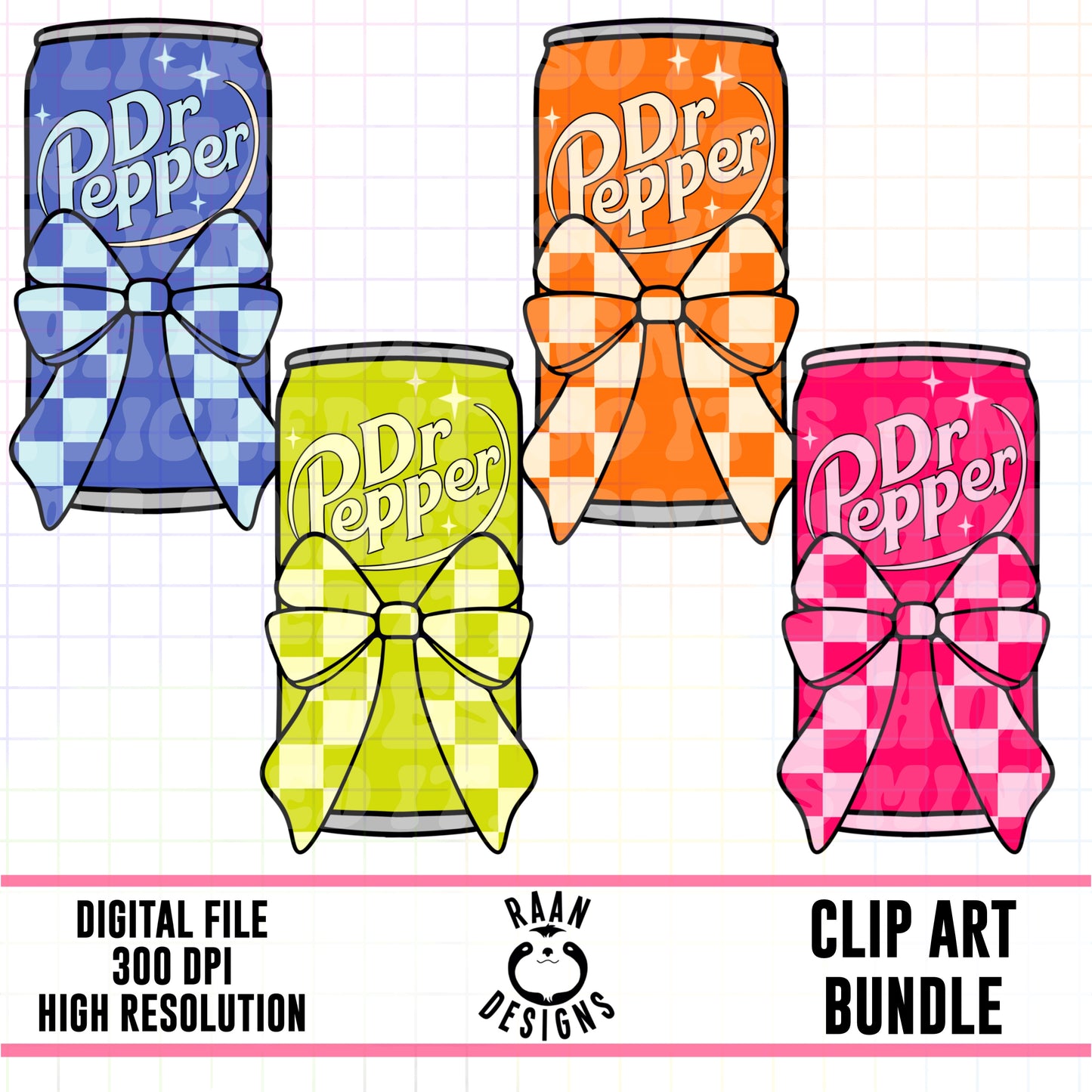 Bright Dr.Pepper Bow Cans-Clipart Bundle