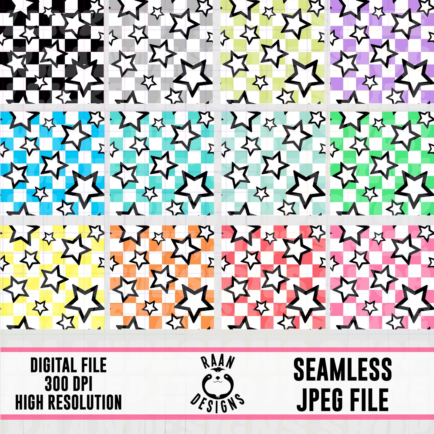 Colored Checkered Stars Seamless Bundle