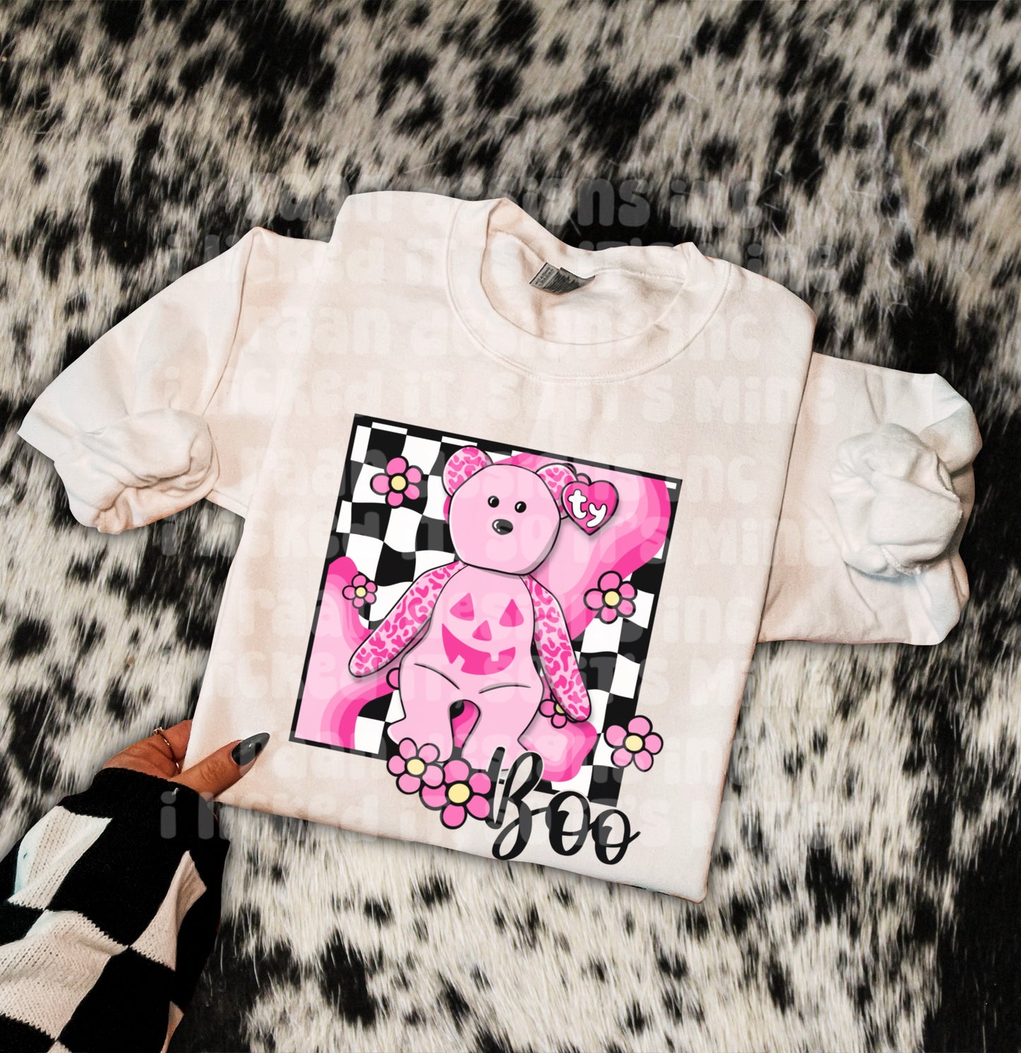 Boo Checkered Beanie Baby Bear