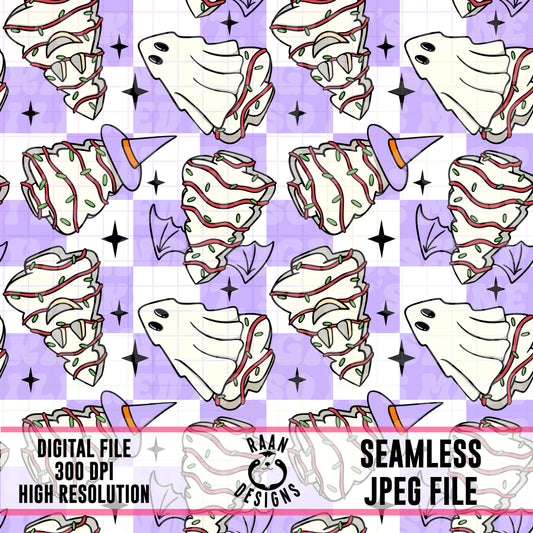 Spooky Tree Cakes Purple-Seamless