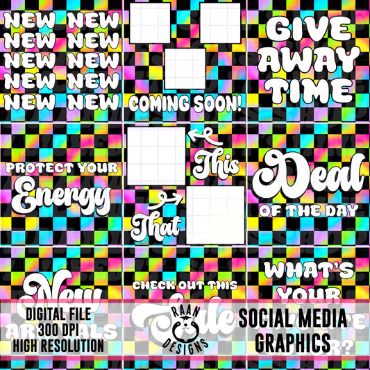 Bright Rainbow Checkered -Social Media Graphics