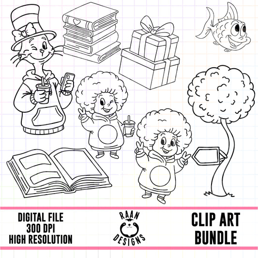 Dr.Seuss Inspired Outline-Clipart Bundle