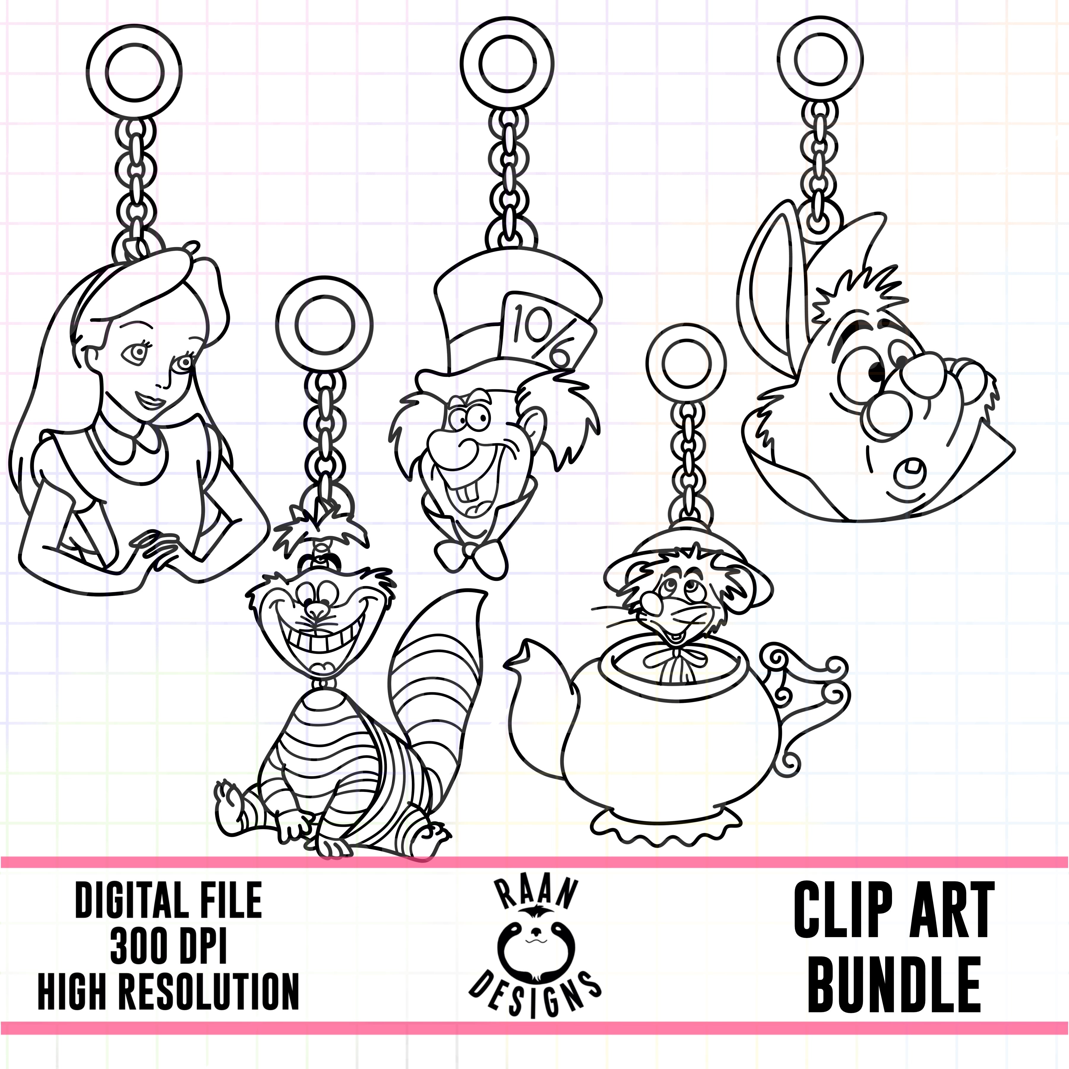 Alice Charms Outline -Clipart Bundle – RAAN Designs