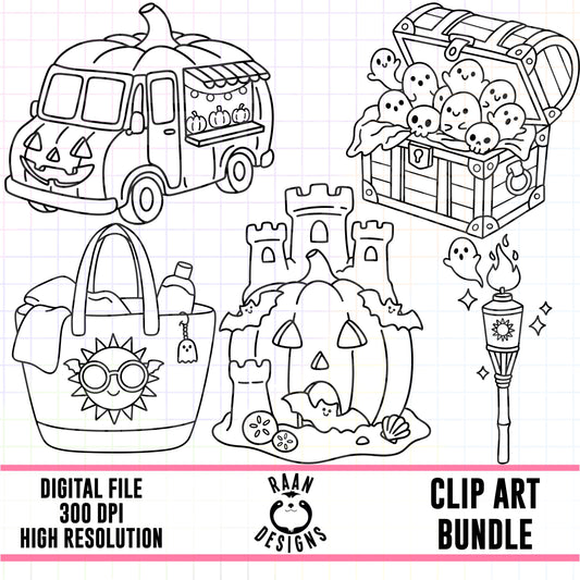 Spooky Summer Outlines-Clipart Bundle