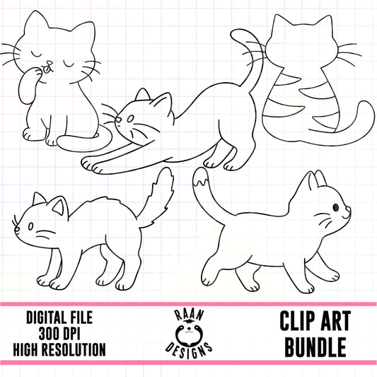 Simple Cat Outlines-Clipart Bundle