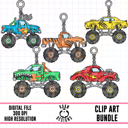 Boy Monster Truck Charms-Clipart Bundle