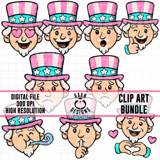 Uncle Sam Emoji Pink-Clipart Bundle
