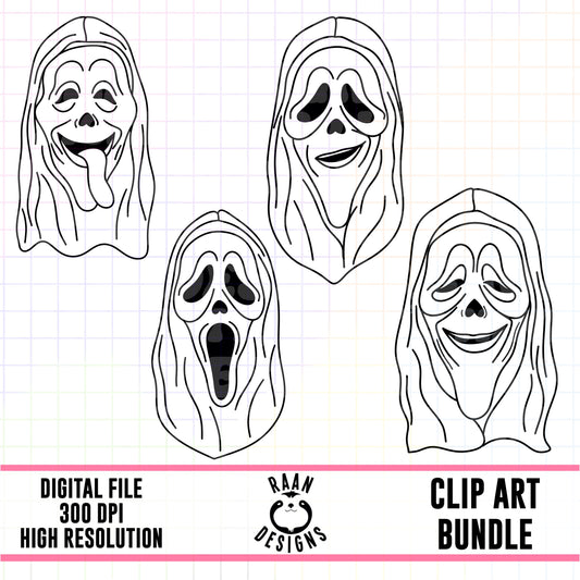 Ghost Face Outlines-Clipart Bundle