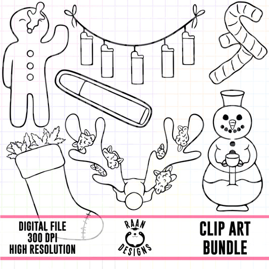 420 Christmas Outlines-Clipart Bundle