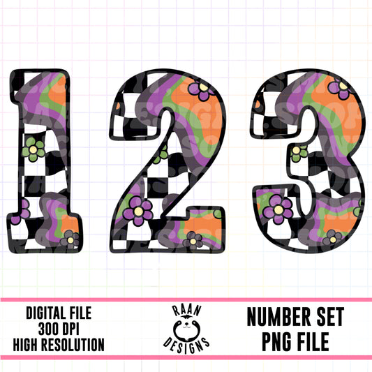 Halloween Retro Floral Checker-Number Set