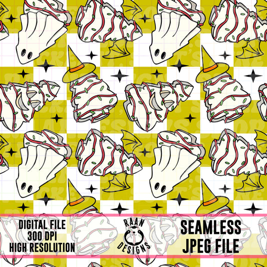 Spooky Tree Cakes Green-Seamless