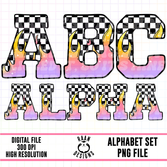 Checkered Purple Flames Alpha Set