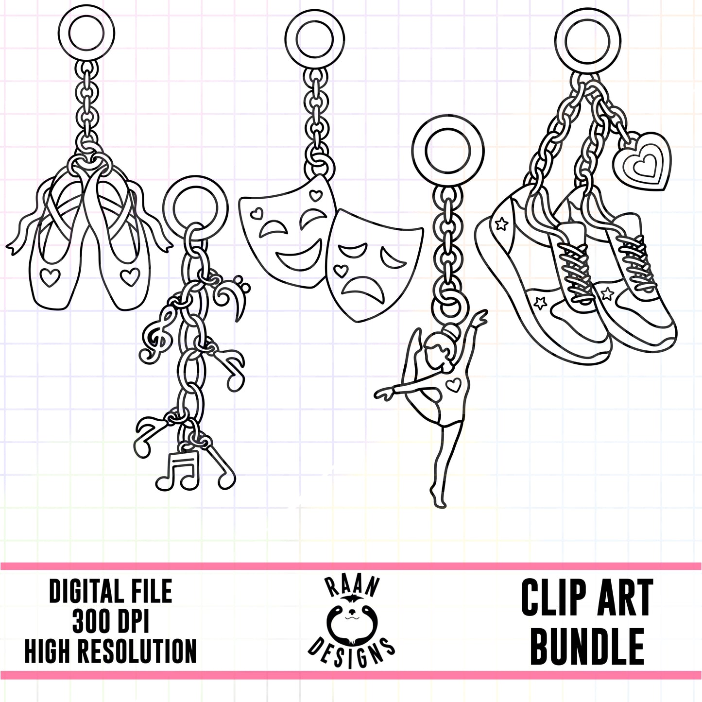 School Activity Charms Outlines-Clipart Bundle