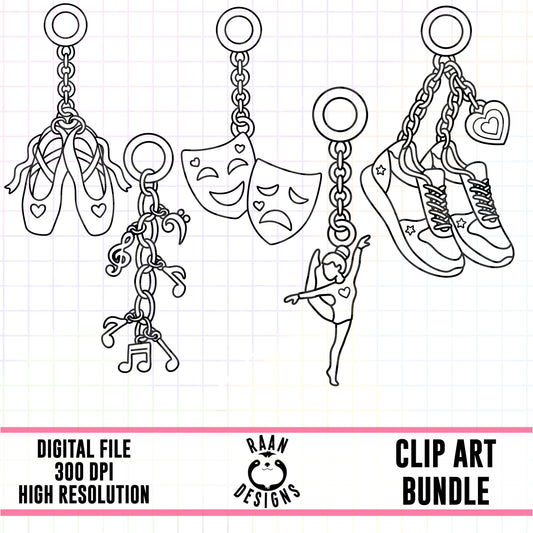 School Activity Charms Outlines-Clipart Bundle