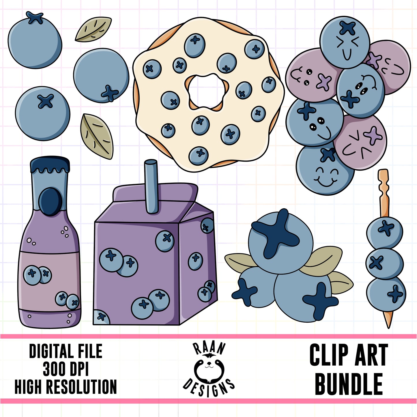 Pastel Blueberry Food-Clipart Bundle